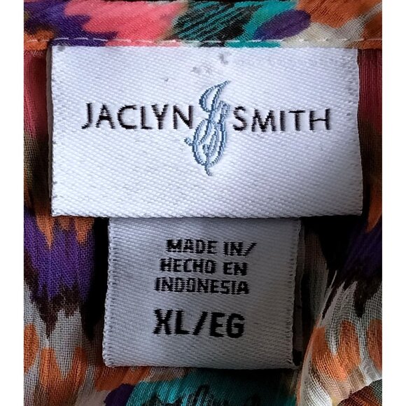 Jaclyn Smith Ikat-Print Peasant Blouse With Tie Neck & Smocked Waist X-Large - Picture 7 of 8